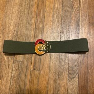 Elegant Olive Belt with Gold and Red Accents